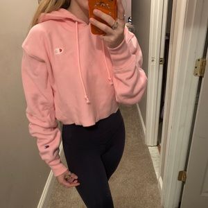 Baby Pink Champion cropped hoodie